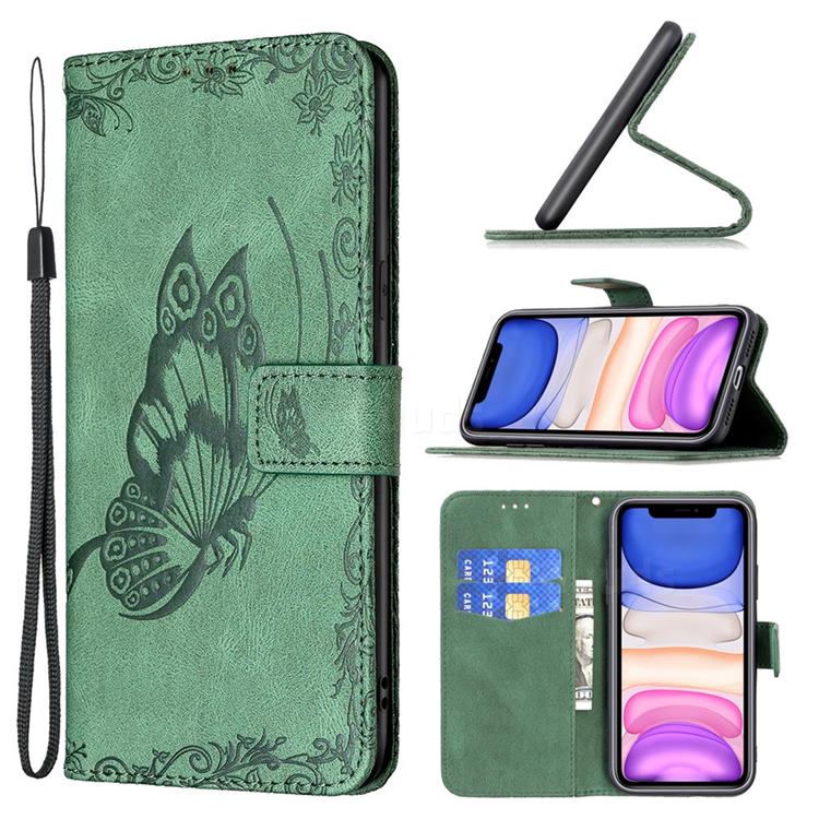 Binfen Color Imprint Vivid Butterfly Leather Wallet Case for iPhone 11 (6.1 inch) - Green