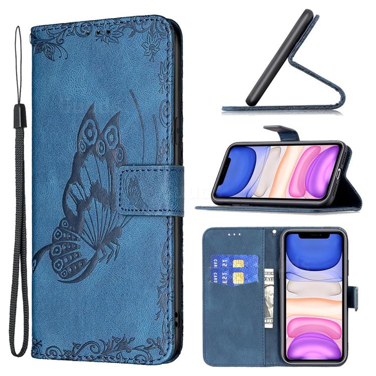 Binfen Color Imprint Vivid Butterfly Leather Wallet Case for iPhone 11 (6.1 inch) - Blue