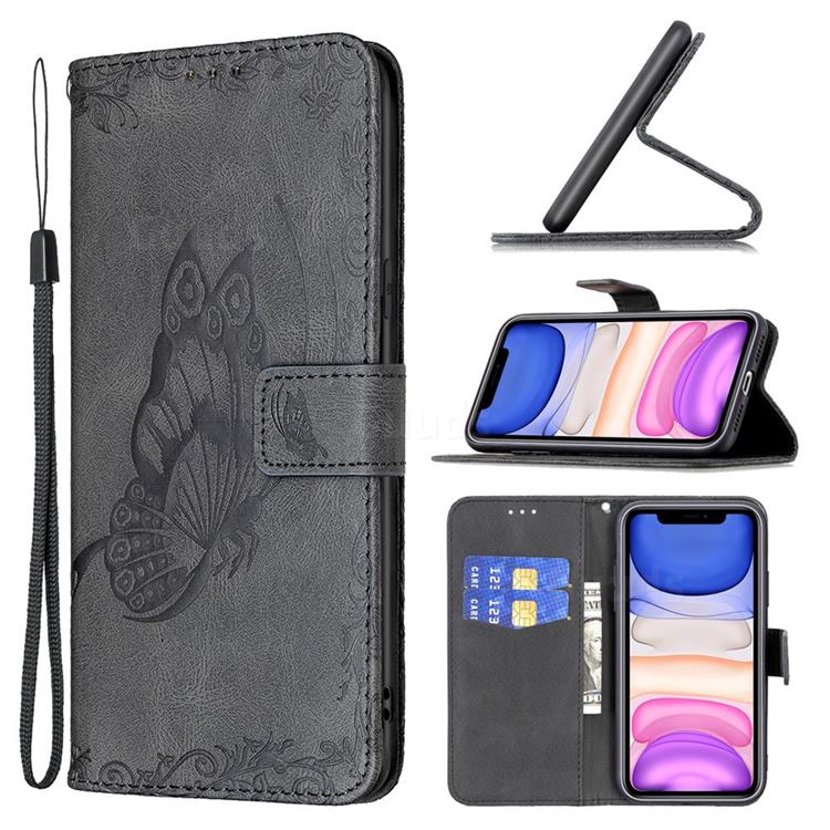 Binfen Color Imprint Vivid Butterfly Leather Wallet Case for iPhone 11 (6.1 inch) - Black