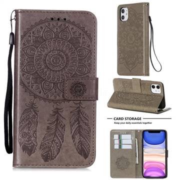 Embossing Dream Catcher Mandala Flower Leather Wallet Case for iPhone 11 (6.1 inch) - Gray