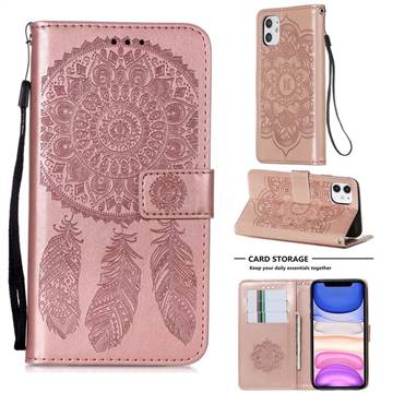 Embossing Dream Catcher Mandala Flower Leather Wallet Case for iPhone 11 (6.1 inch) - Rose Gold