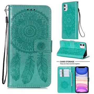 Embossing Dream Catcher Mandala Flower Leather Wallet Case for iPhone 11 (6.1 inch) - Green