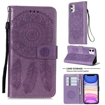 Embossing Dream Catcher Mandala Flower Leather Wallet Case for iPhone 11 (6.1 inch) - Purple