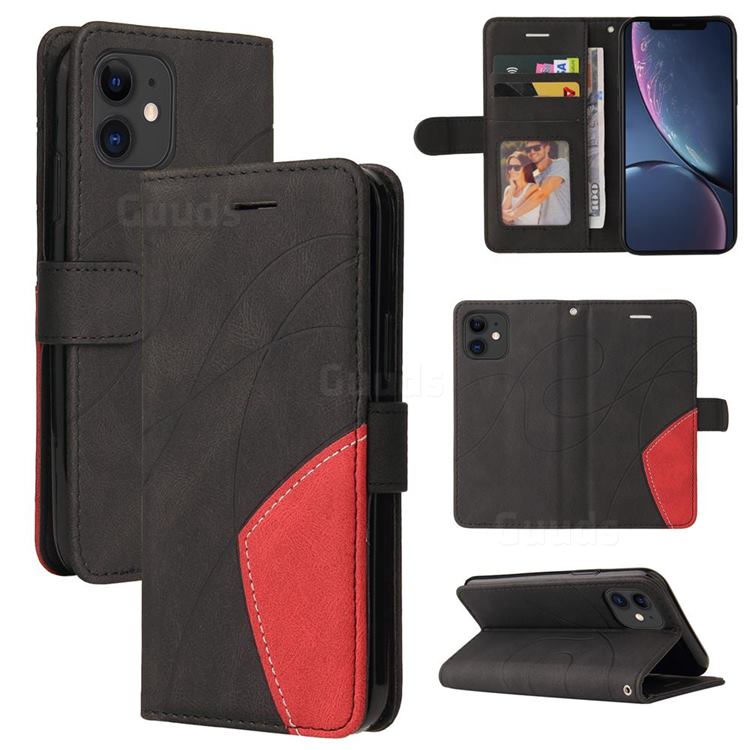 Luxury Two-color Stitching Leather Wallet Case Cover for iPhone 11 (6.1 inch) - Black
