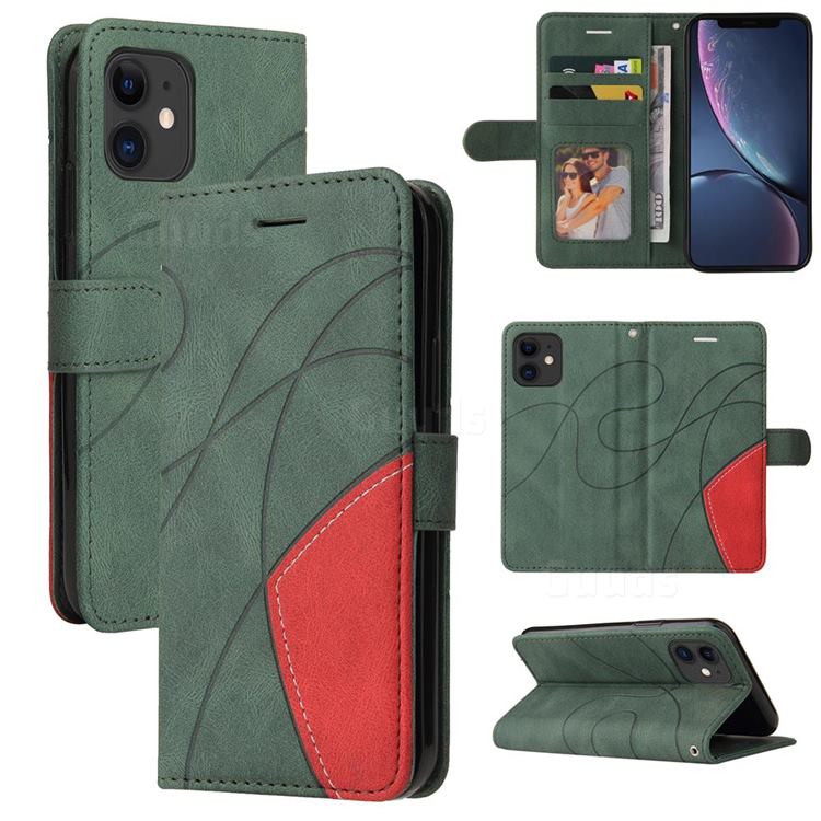 Luxury Two-color Stitching Leather Wallet Case Cover for iPhone 11 (6.1 inch) - Green