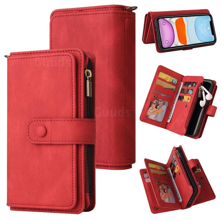 Luxury Multi-functional Zipper Wallet Leather Phone Case Cover for iPhone 11 (6.1 inch) - Red