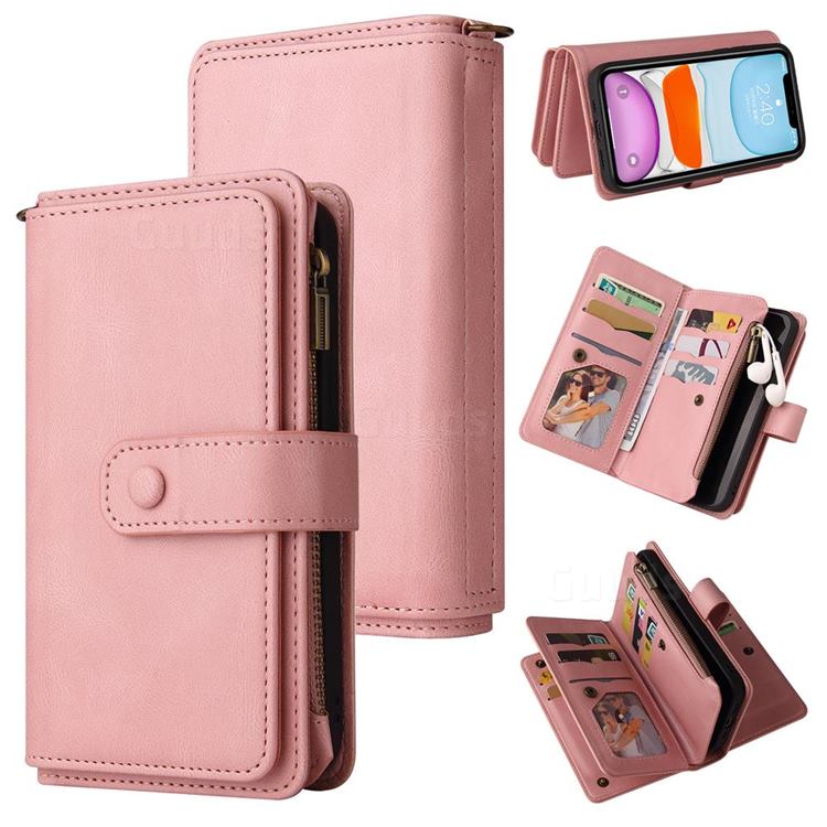 Luxury Multi-functional Zipper Wallet Leather Phone Case Cover for iPhone 11 (6.1 inch) - Pink