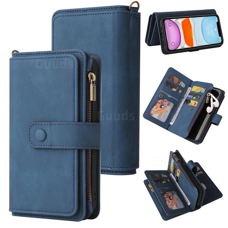 Luxury Multi-functional Zipper Wallet Leather Phone Case Cover for iPhone 11 (6.1 inch) - Blue