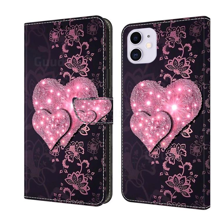 Lace Heart Crystal PU Leather Protective Wallet Case Cover for iPhone 11 (6.1 inch)