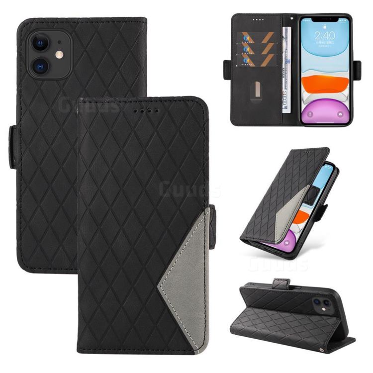 Grid Pattern Splicing Protective Wallet Case Cover for iPhone 11 (6.1 inch) - Black