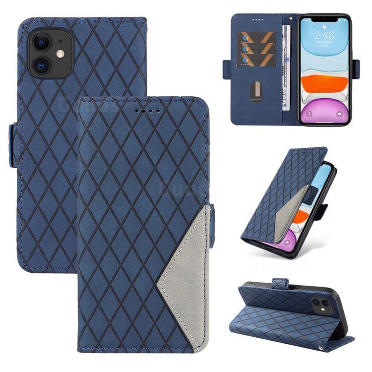 Grid Pattern Splicing Protective Wallet Case Cover for iPhone 11 (6.1 inch) - Blue