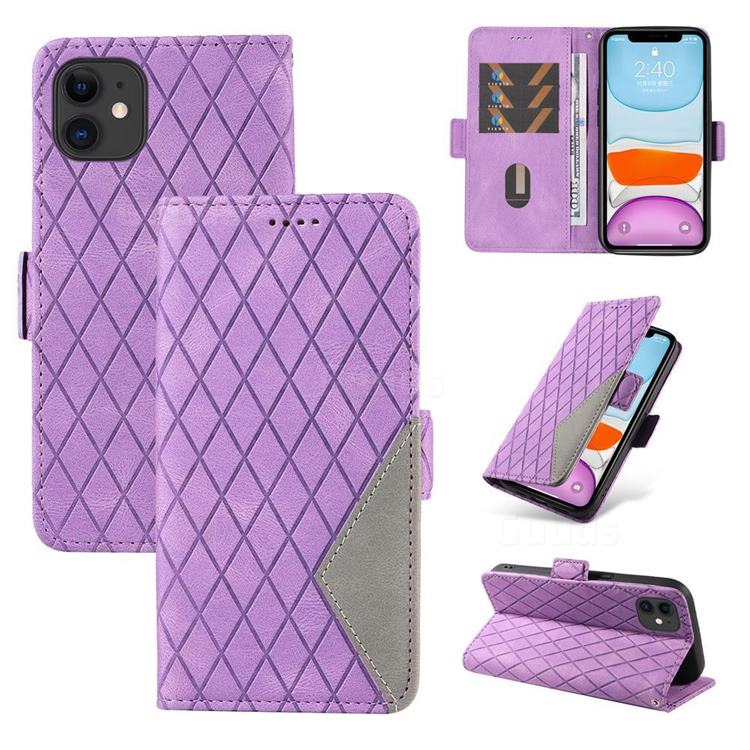 Grid Pattern Splicing Protective Wallet Case Cover for iPhone 11 (6.1 inch) - Purple