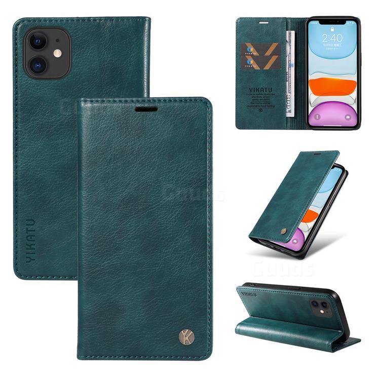 YIKATU Litchi Card Magnetic Automatic Suction Leather Flip Cover for iPhone 11 (6.1 inch) - Dark Blue