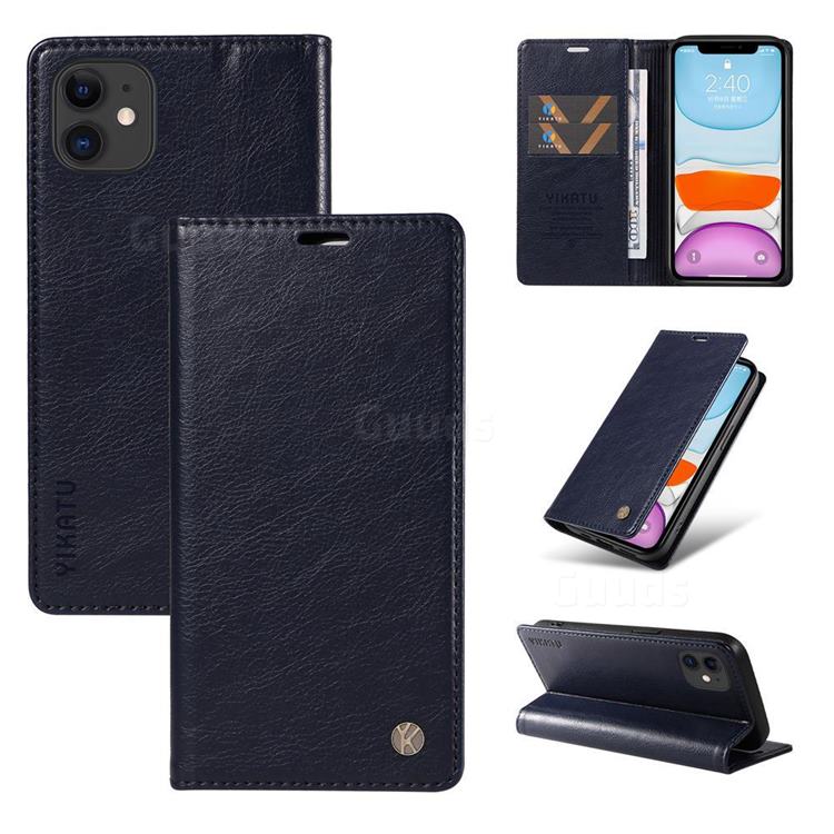 YIKATU Litchi Card Magnetic Automatic Suction Leather Flip Cover for iPhone 11 (6.1 inch) - Navy Blue