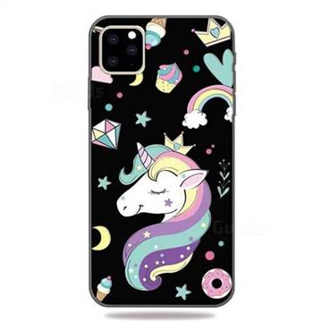 Candy Unicorn 3D Embossed Relief Black TPU Cell Phone Back Cover for iPhone 11 Pro Max (6.5 inch)
