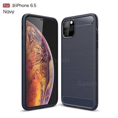 Luxury Carbon Fiber Brushed Wire Drawing Silicone TPU Back Cover for iPhone 11 Pro Max (6.5 inch) - Navy