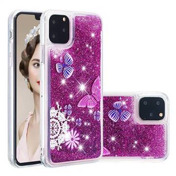 Purple Flower Butterfly Dynamic Liquid Glitter Quicksand Soft TPU Case for iPhone 11 Pro Max (6.5 inch)