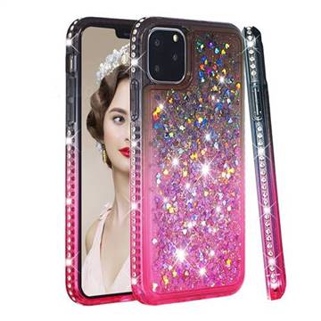 Diamond Frame Liquid Glitter Quicksand Sequins Phone Case for iPhone 11 Pro Max (6.5 inch) - Gray Pink