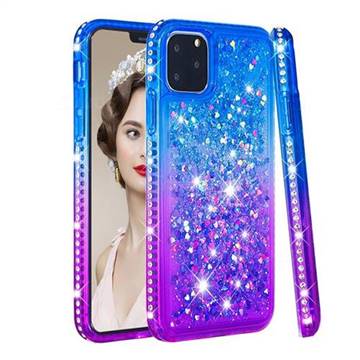 Diamond Frame Liquid Glitter Quicksand Sequins Phone Case for iPhone 11 Pro Max (6.5 inch) - Blue Purple