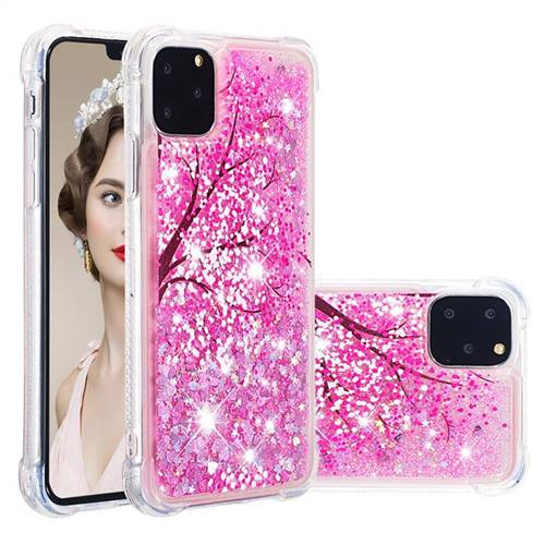 Pink Cherry Blossom Dynamic Liquid Glitter Sand Quicksand Star TPU Case for iPhone 11 Pro Max (6.5 inch)