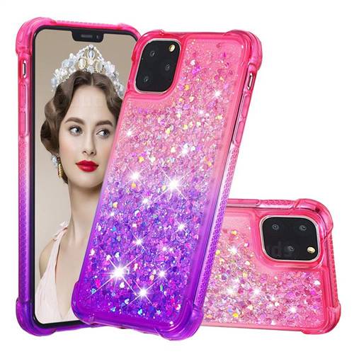 Rainbow Gradient Liquid Glitter Quicksand Sequins Phone Case for iPhone 11 Pro Max (6.5 inch) - Pink Purple