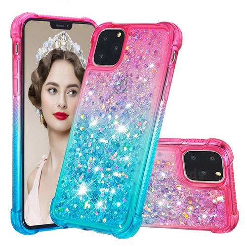 Rainbow Gradient Liquid Glitter Quicksand Sequins Phone Case for iPhone 11 Pro Max (6.5 inch) - Pink Blue