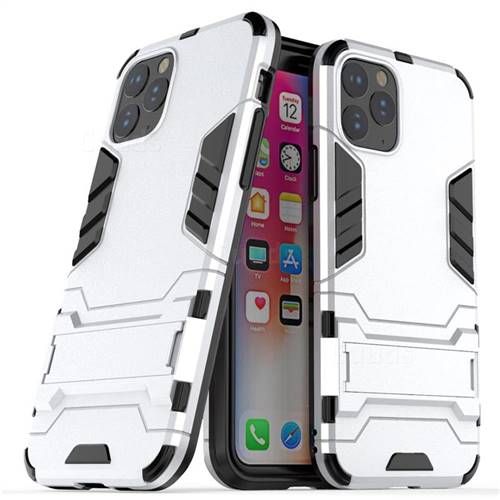 Armor Premium Tactical Grip Kickstand Shockproof Dual Layer Rugged Hard Cover for iPhone 11 Pro Max (6.5 inch) - Silver