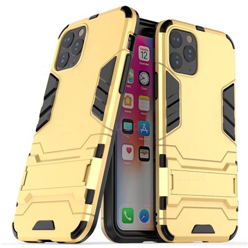 Armor Premium Tactical Grip Kickstand Shockproof Dual Layer Rugged Hard Cover for iPhone 11 Pro Max (6.5 inch) - Golden