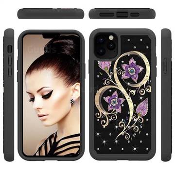 Peacock Flower Studded Rhinestone Bling Diamond Shock Absorbing Hybrid Defender Rugged Phone Case Cover for iPhone 11 Pro Max (6.5 inch)