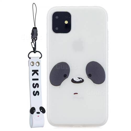 White Feather Panda Soft Kiss Candy Hand Strap Silicone Case for iPhone 11 Pro Max (6.5 inch)