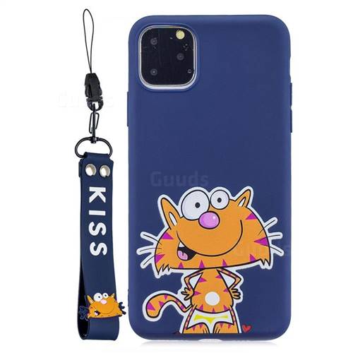Blue Cute Cat Soft Kiss Candy Hand Strap Silicone Case for iPhone 11 Pro Max (6.5 inch)