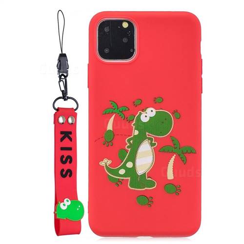 Red Dinosaur Soft Kiss Candy Hand Strap Silicone Case for iPhone 11 Pro Max (6.5 inch)