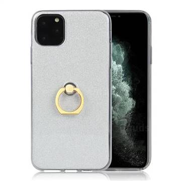 Luxury Soft TPU Glitter Back Ring Cover with 360 Rotate Finger Holder Buckle for iPhone 11 Pro Max (6.5 inch) - White