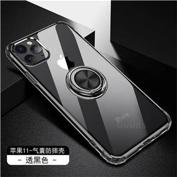 Anti-fall Invisible Press Bounce Ring Holder Phone Cover for iPhone 11 Pro Max (6.5 inch) - Elegant Black