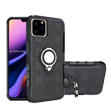 Ice Cube Shockproof PC + Silicon Invisible Ring Holder Phone Case for iPhone 11 Pro Max (6.5 inch) - Black