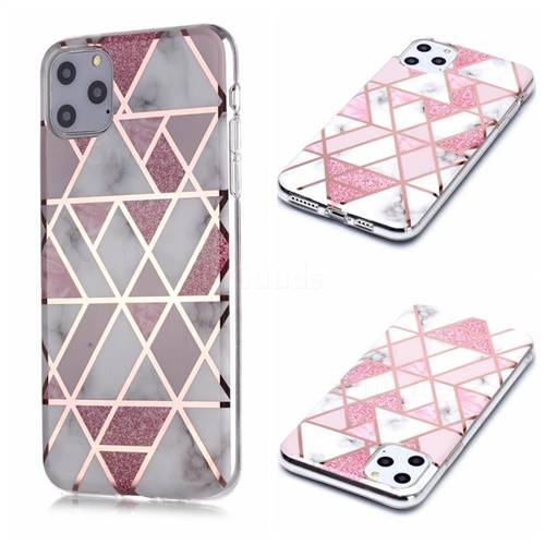Pink Rhombus Galvanized Rose Gold Marble Phone Back Cover for iPhone 11 Pro Max (6.5 inch)