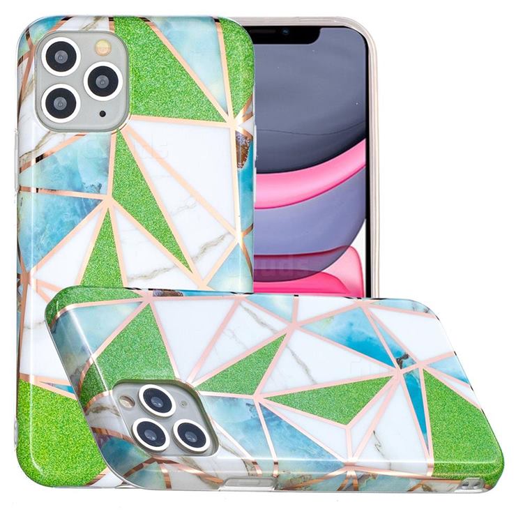 Green Triangle Painted Marble Electroplating Protective Case for iPhone 11 Pro Max (6.5 inch)