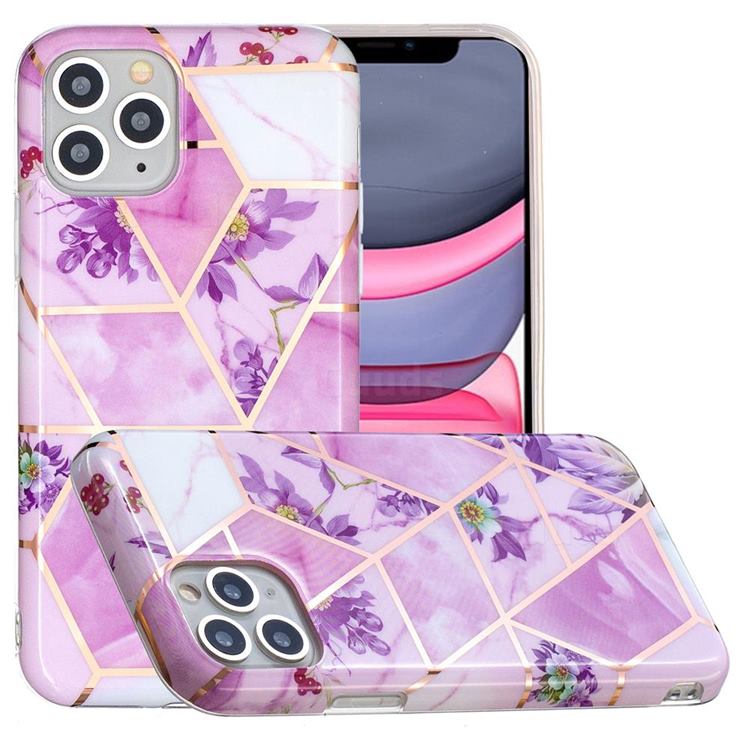 Purple Flower Painted Marble Electroplating Protective Case for iPhone 11 Pro Max (6.5 inch)