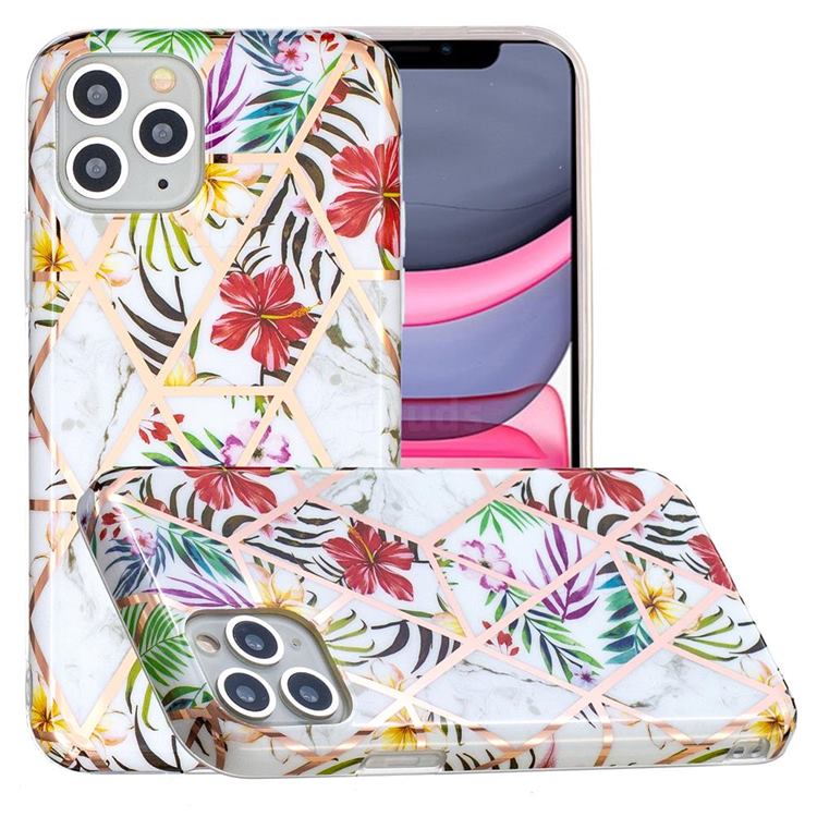 Tropical Rainforest Flower Painted Marble Electroplating Protective Case for iPhone 11 Pro Max (6.5 inch)