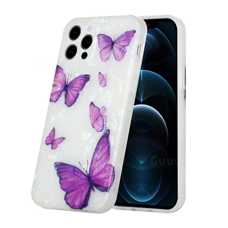 Purple Butterfly Shell Pattern Glossy Rubber Silicone Protective Case Cover for iPhone 11 Pro Max (6.5 inch)