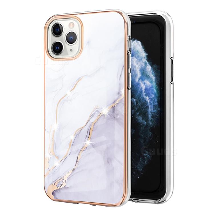 White Dreaming Electroplated Gold Frame 2.0 Thickness Plating Marble IMD Soft Back Cover for iPhone 11 Pro Max (6.5 inch)