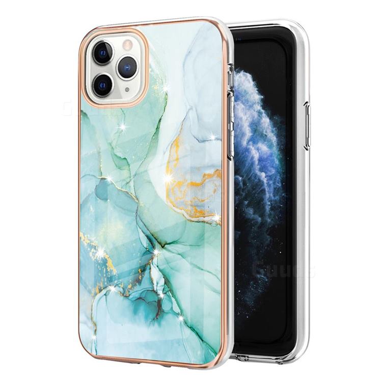 Green Silk Electroplated Gold Frame 2.0 Thickness Plating Marble IMD Soft Back Cover for iPhone 11 Pro Max (6.5 inch)