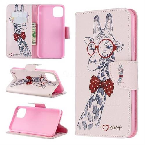 Glasses Giraffe Leather Wallet Case for iPhone 11 Pro Max