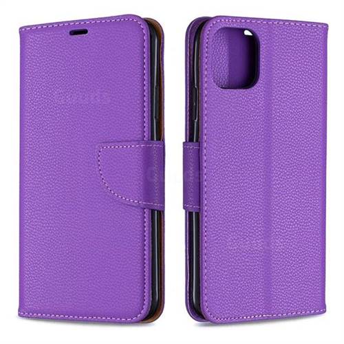 Classic Luxury Litchi Leather Phone Wallet Case for iPhone 11 Pro Max - Purple