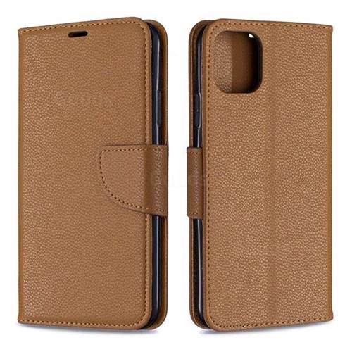 Classic Luxury Litchi Leather Phone Wallet Case for iPhone 11 Pro Max - Brown