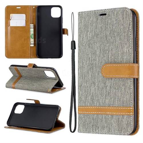 Jeans Cowboy Denim Leather Wallet Case for iPhone 11 Pro Max - Gray