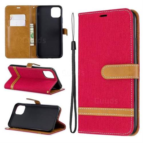 Jeans Cowboy Denim Leather Wallet Case for iPhone 11 Pro Max - Red
