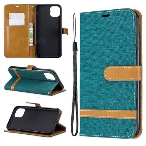 Jeans Cowboy Denim Leather Wallet Case for iPhone 11 Pro Max - Green