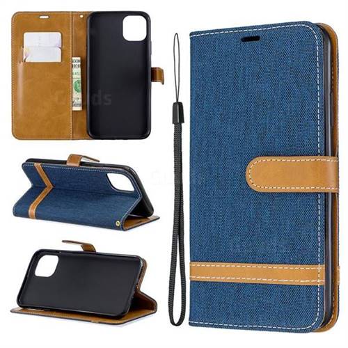 Jeans Cowboy Denim Leather Wallet Case for iPhone 11 Pro Max - Dark Blue