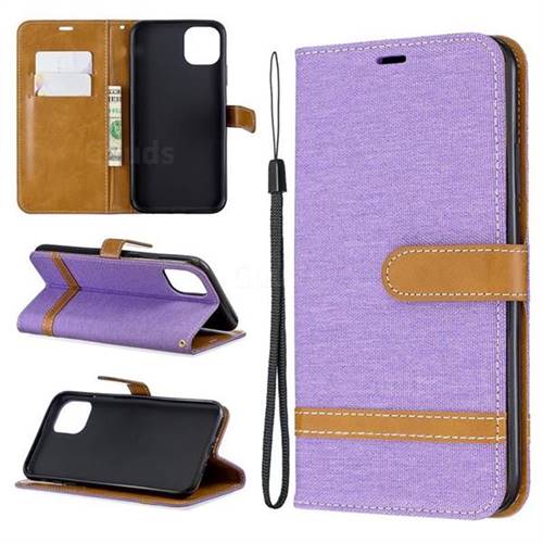 Jeans Cowboy Denim Leather Wallet Case for iPhone 11 Pro Max - Purple